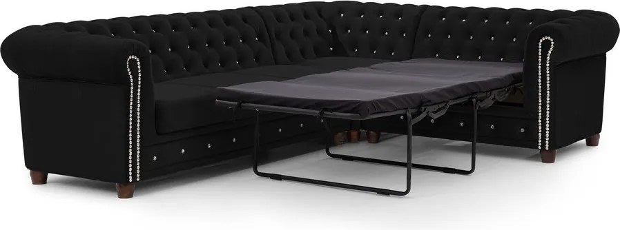 Czarny aksamitny rozkładany narożnik (prawostronny/w kształcie litery L) York Blik – Ropez