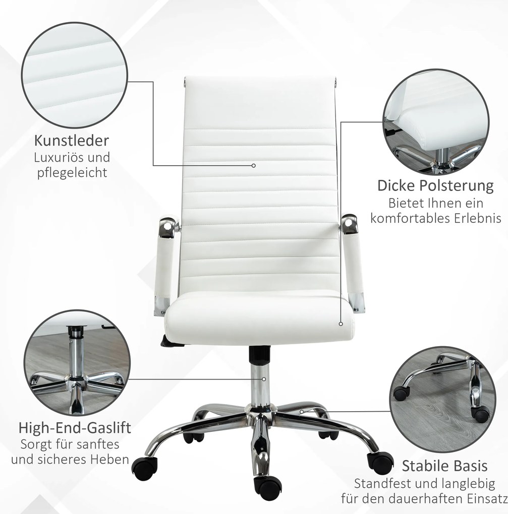 Vinsetto Fotel biurowy obrotowy regulacja wysokości skóra PU biały 54x62x114cm | Aosom PL