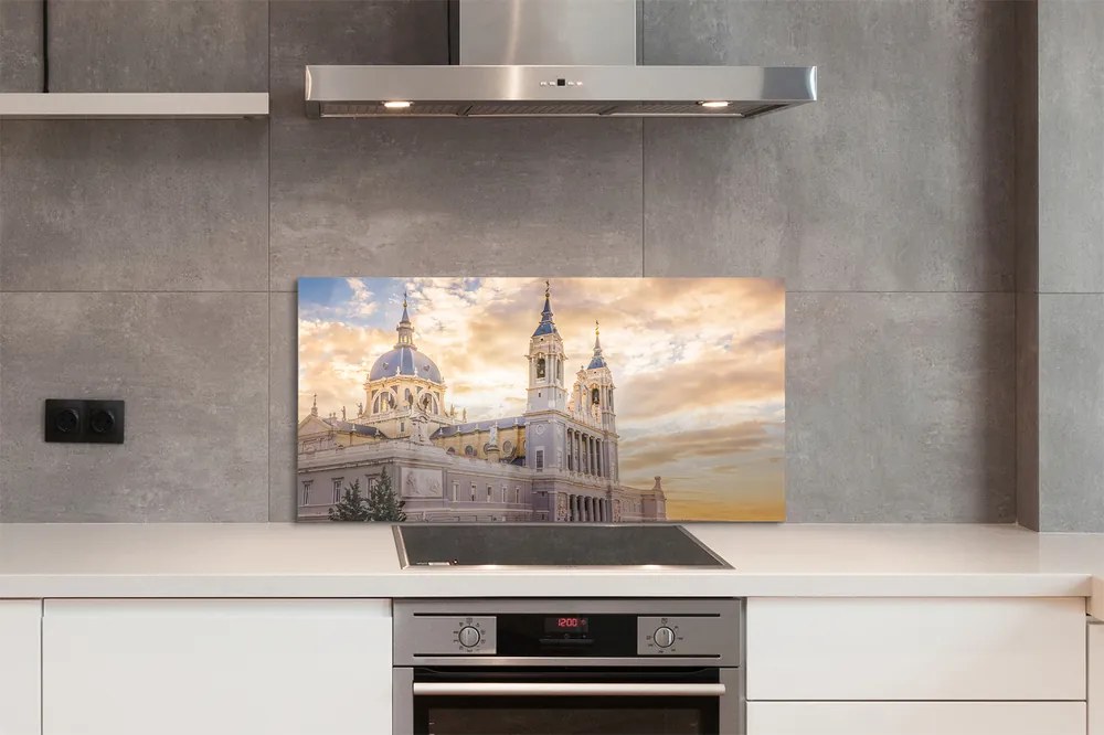 Panel szklany do Kuchni Katedra w Blasku Zachodzącego Słońca