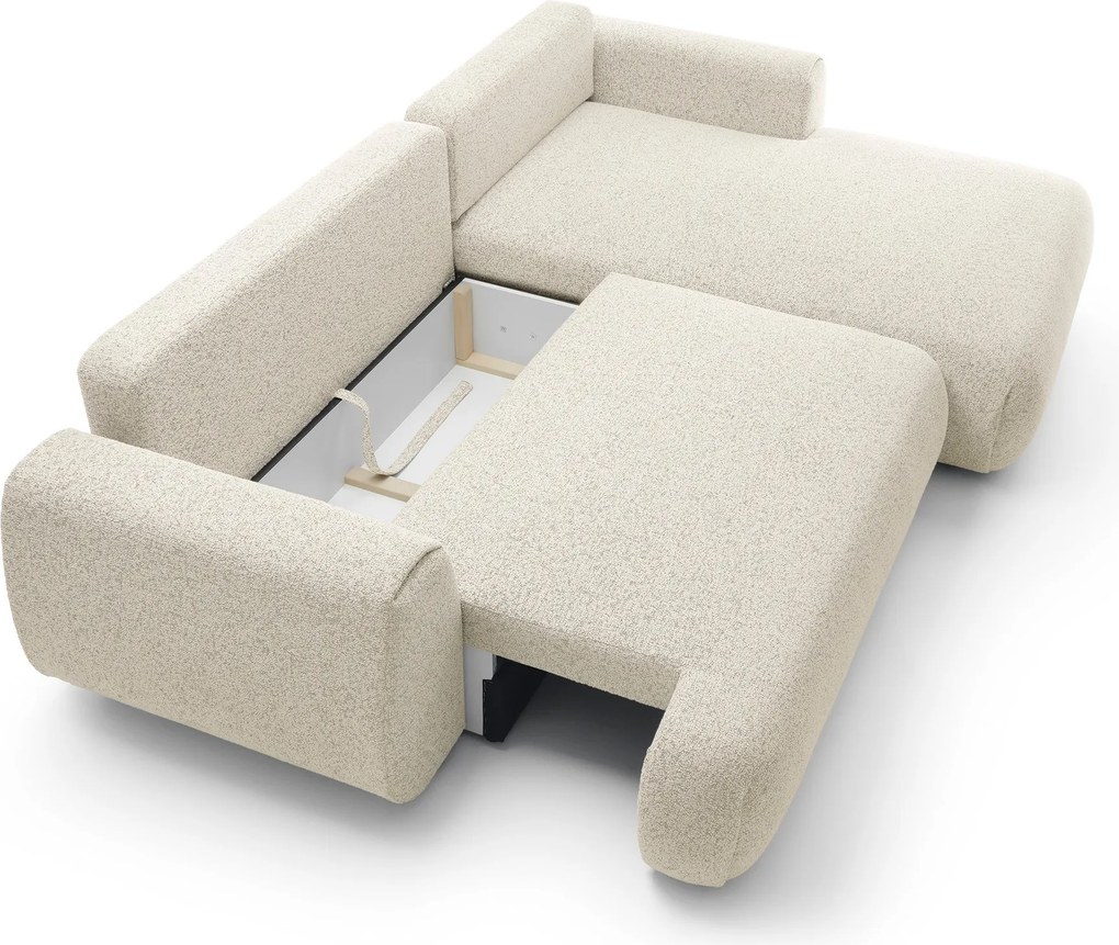 Masseno Narożnik ZEST z funkcją spania i pojemnikiem na pościel Narozniki L, Rozkładana sofa - Kremowy, PUENTE 03