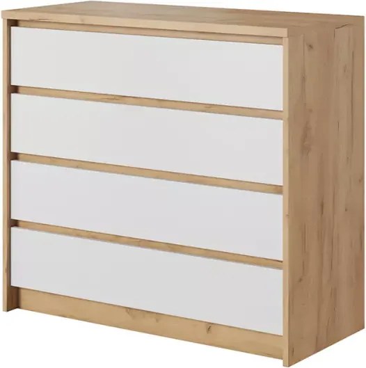 Zestaw sypialniany Gino – łóżko 160x200, komoda i szafa w kolorze biały / dąb craft złoty