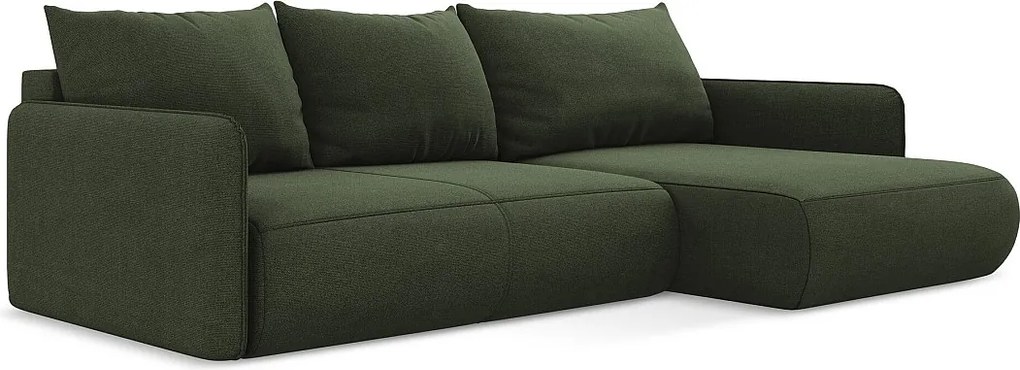 Narożnik prawostronny z funkcją spania - z tkaniny strukturalnej - oliwkowy - NANEA