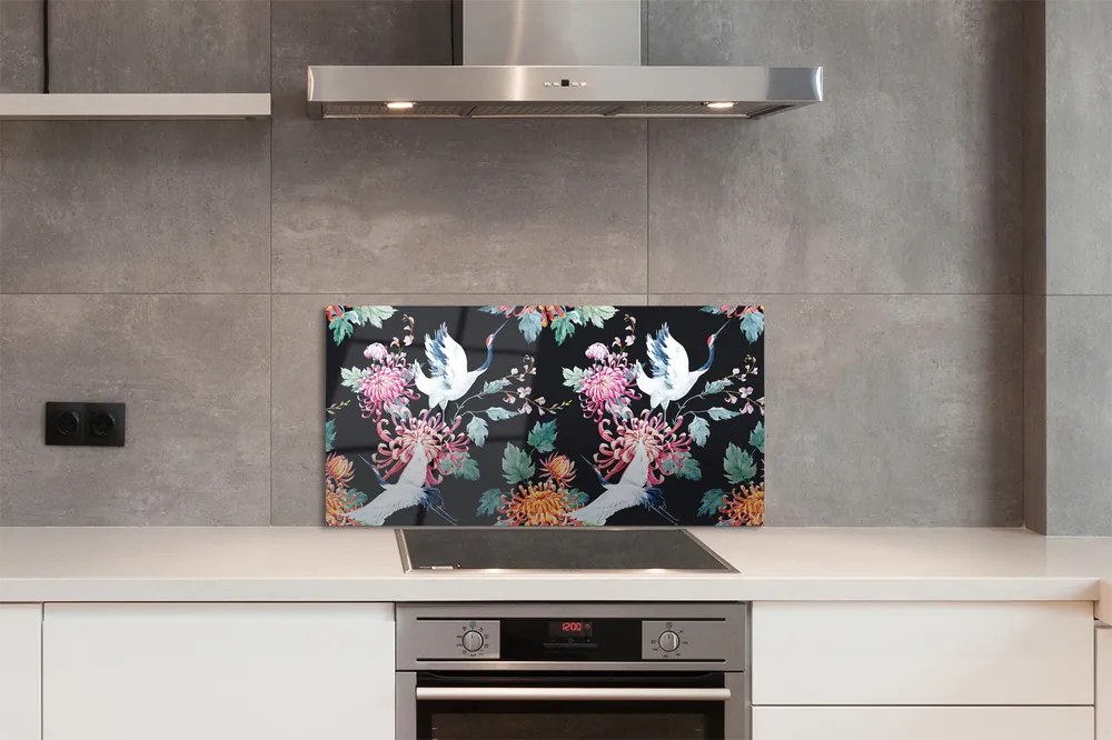 Panel szklany do Kuchni Ptaki w Kwiatowym Ogrodzie