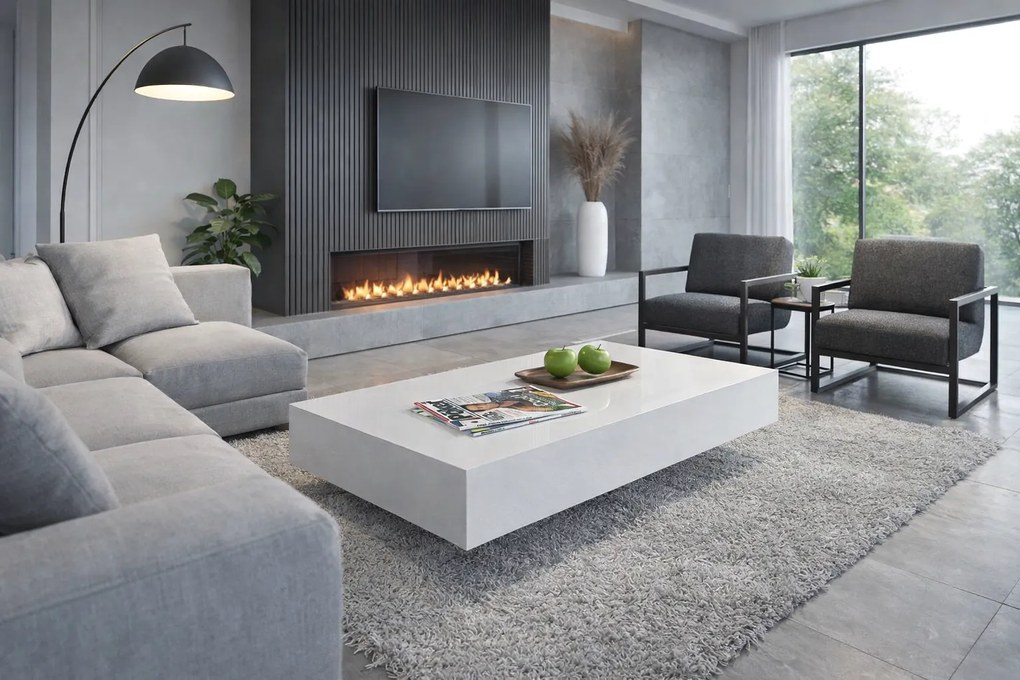 Niski stolik kawowy Pixel 90x60 cm, kolor biały połysk