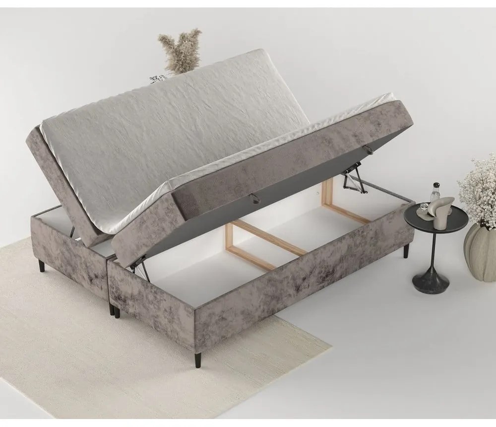 Brązowe łóżko boxspring ze schowkiem 160x200 cm Araya – Maison de Rêve