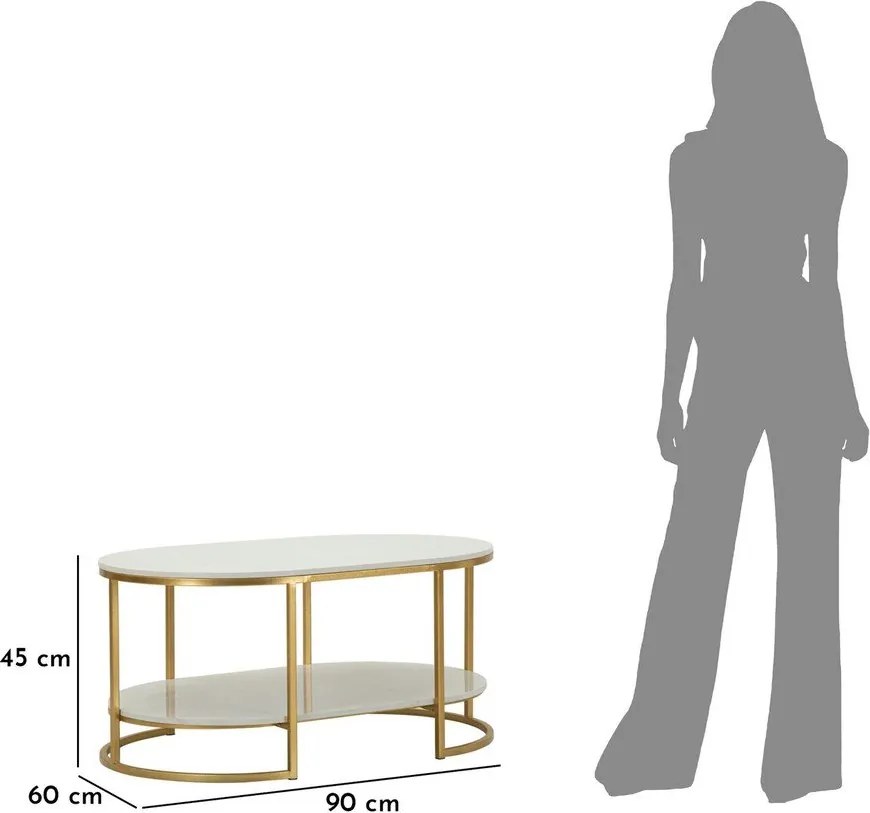 Stolik w biało-złotym kolorze z marmurowym blatem 60x90 cm Izmir – Mauro Ferretti