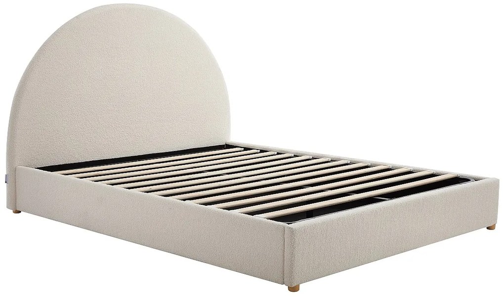 Łóżko ze skrzynią 160 x 200 cm - Tkanina z bukli - Biały – CALIDORYA