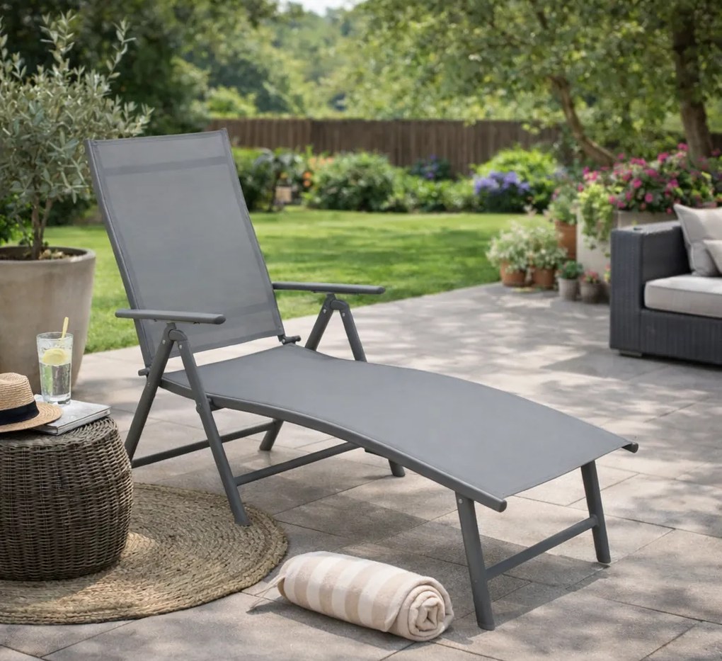 BALI - składany aluminiowy leżak ogrodowy - 2. gatunek (N437)