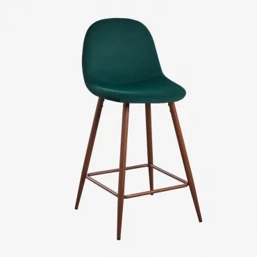 Wysoki Taboret Glamm Welurowy Verde Jungla & ↑65 Cm & Ciemne Drewno - Sklum