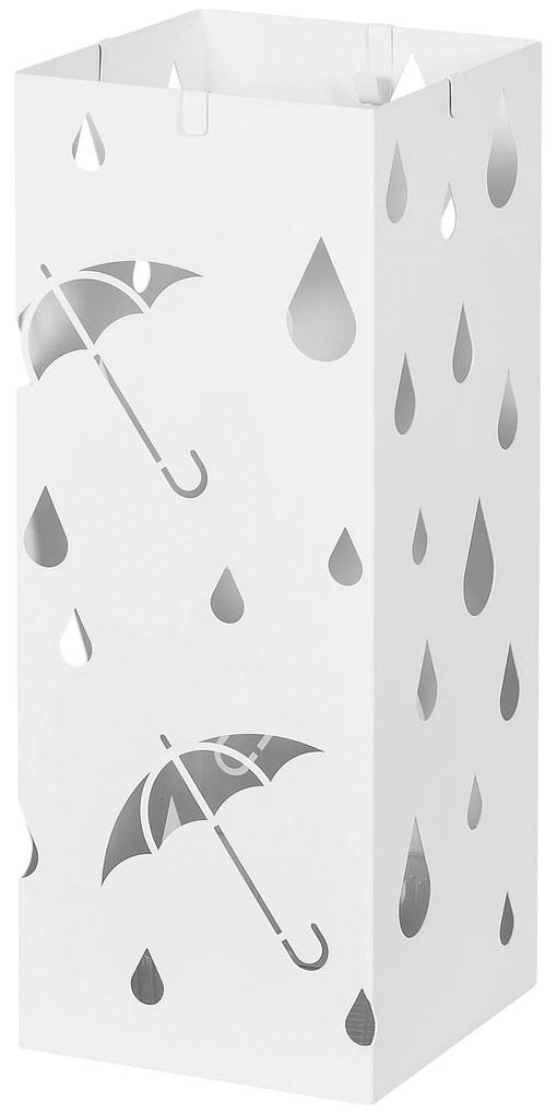 HOMCOM Stojak na Parasole, 4 Haczyki, Taca Ociekowa, Stal Ocynkowana, Biały