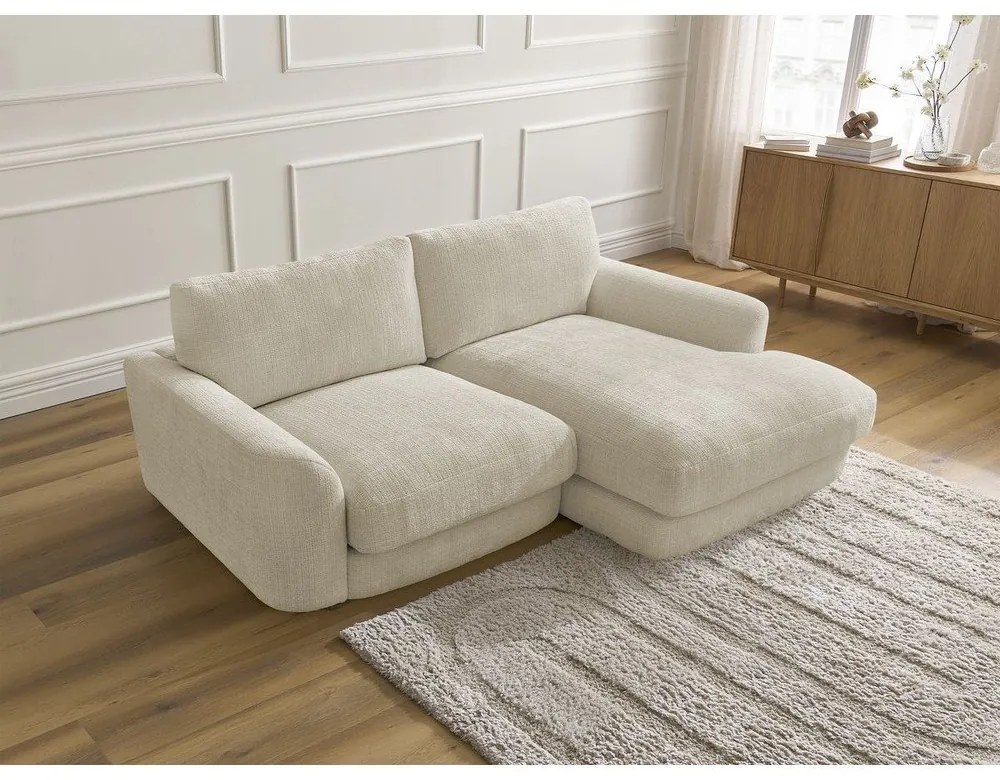 Beżowy narożnik z tkaniny szenilowej (prawostronny/z szezlongiem) Leonore – Bobochic Paris