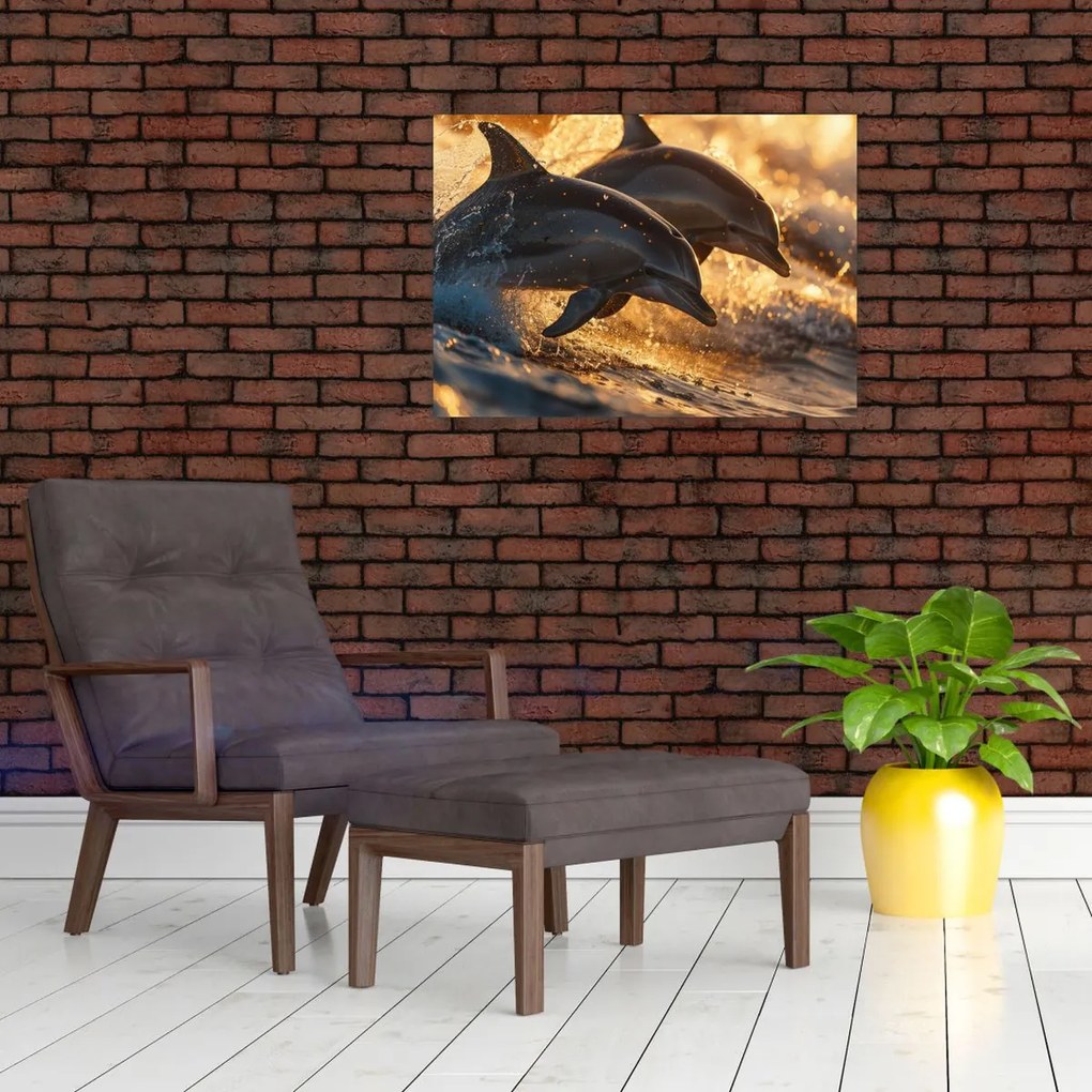 Obraz na szkle - Delfiny (70x50 cm)