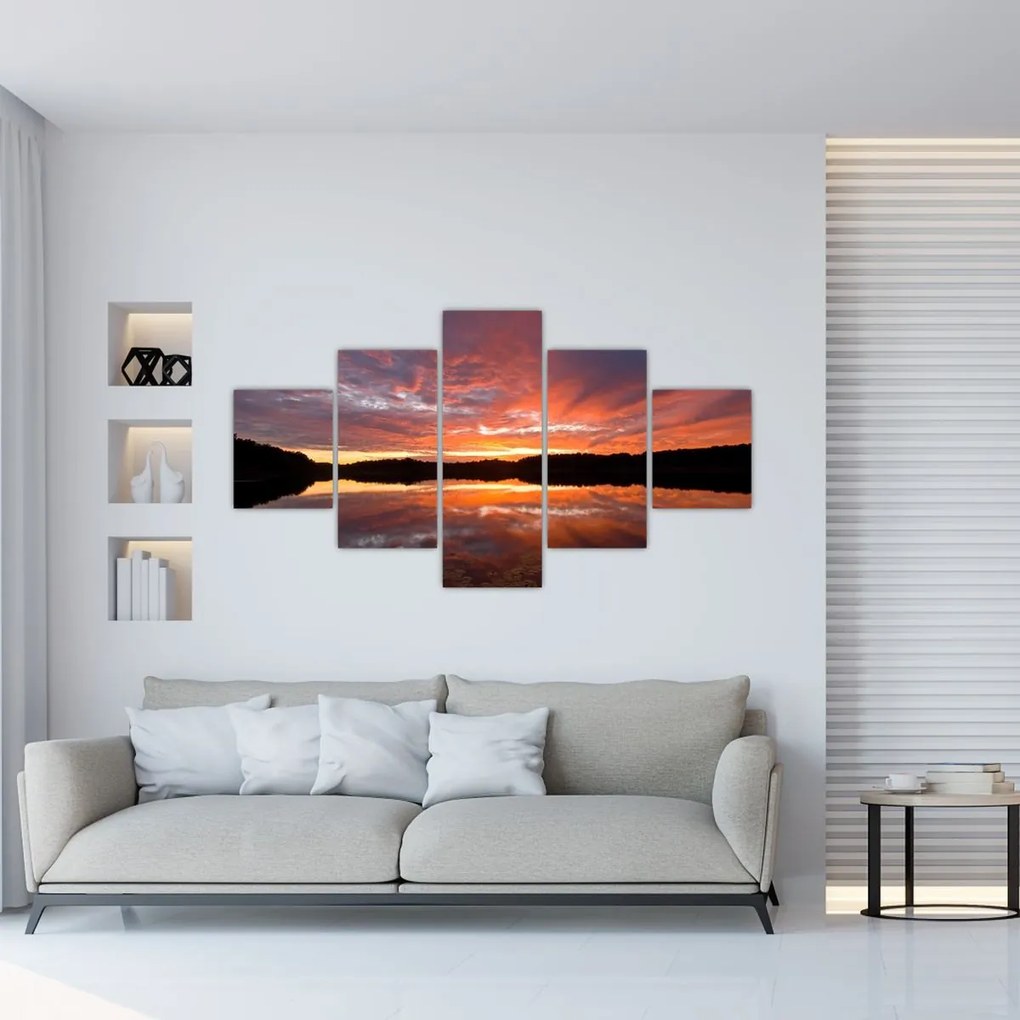Obraz - Zachód słońca nad jeziorem (125x70 cm)
