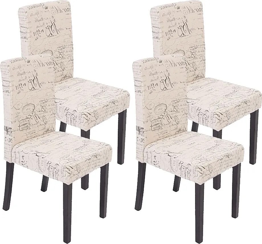 Krzesło do jadalni Littau (zestaw 4 sztuk),  tkanina z napisem, kremowy, ciemne nogi