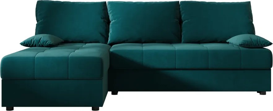 Rozkładana narożna sofa VENORIA SLIM 200x143 cm, petrolowa, uniwersalna + 2 poduszki GRATIS