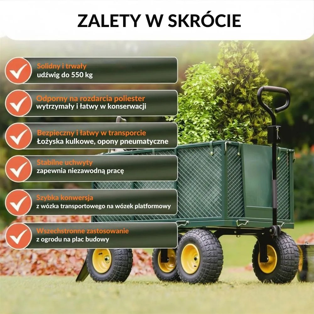 Wózek transportowy HECTOR, maks. 550 kg, 110x75x52 cm, zielony Gardebruk
