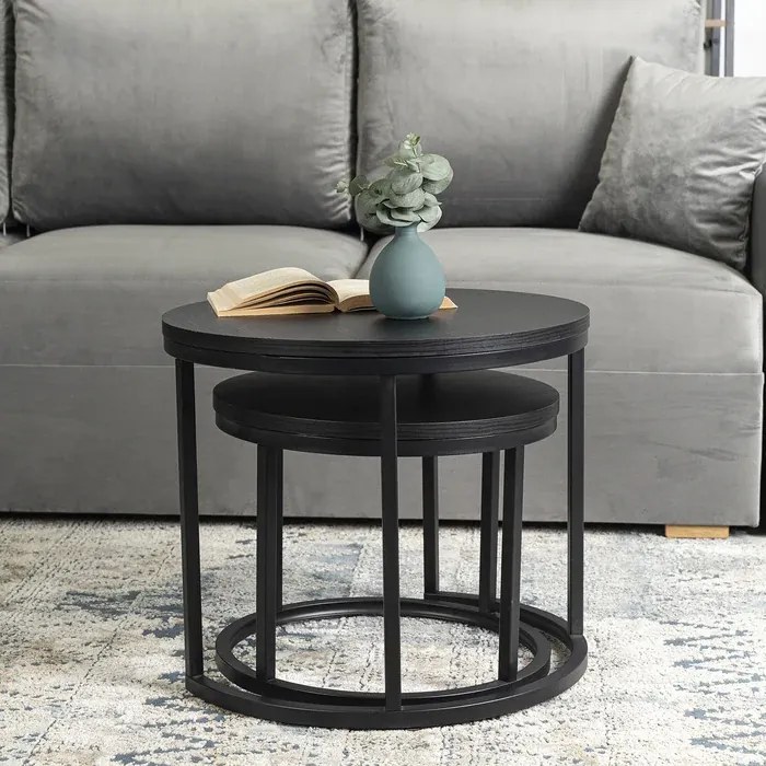 Zestaw Stolików Kawowych MANU 43 cm/53 cm Czarny Nowoczesny Loft