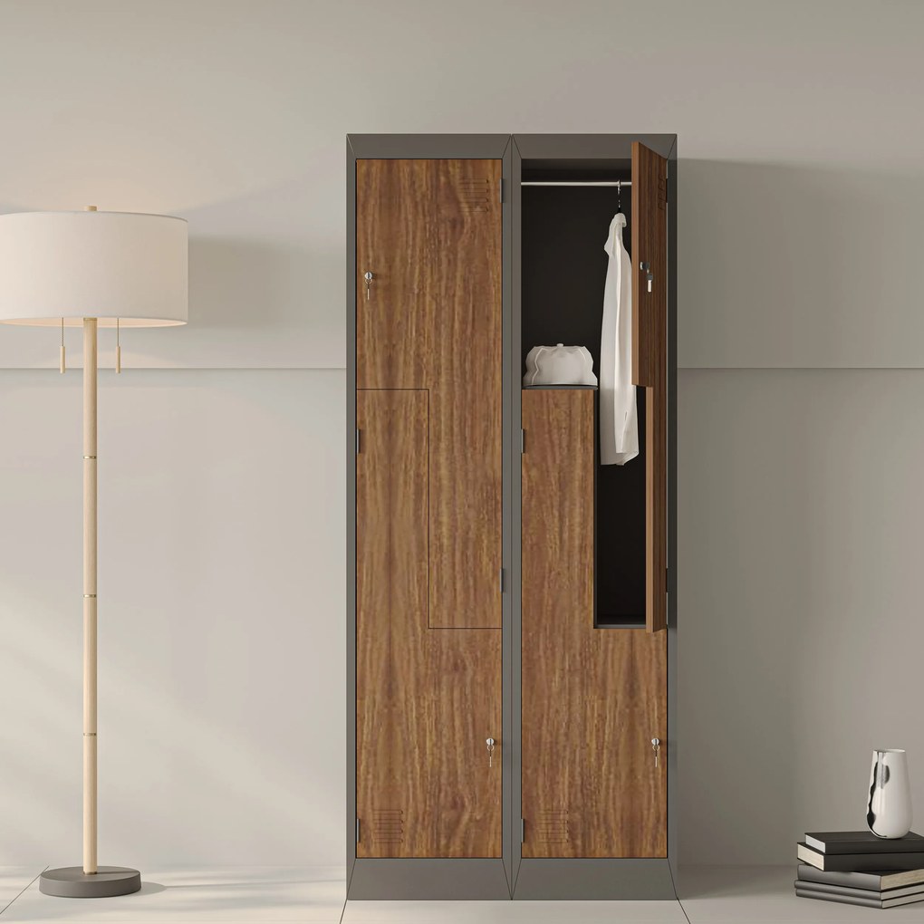 Szafa socjalna ubraniowa typu l, czterokomorowa, antracytowa/orzech, 800x1850x450 mm: JULIA Eco Design