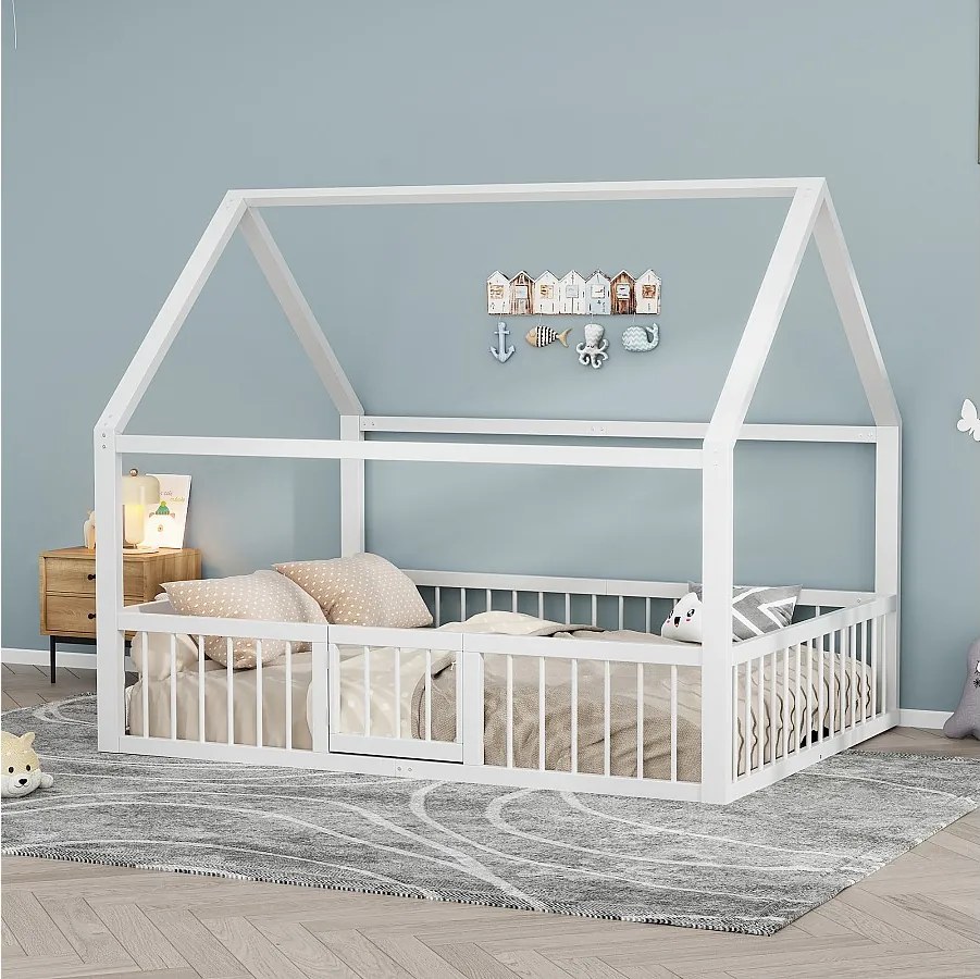 Łóżko dziecięce 140x200 cm - z barierkami i barierkami - biały metal - materac nie jest wliczony w cenę