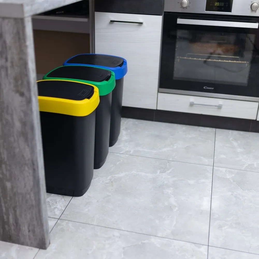 Czarne kosze na śmieci zestaw 3 szt. do segregacji odpadów z plastiku z recyklingu 25 l Twist – Rotho