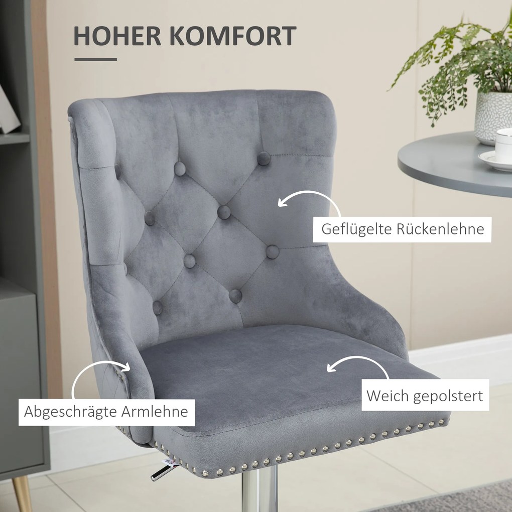 HOMCOM Zestaw 2 taboretów barowych regulowana wysokość obrotowe siedzisko stylowe i wygodne szare | Aosom PL