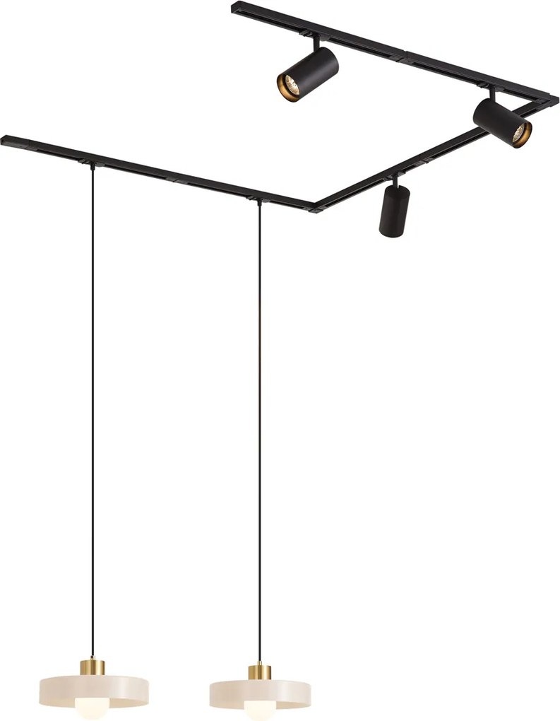 Nowoczesny system szynowy czarny z 2 białymi lampami wiszącymi i 3 reflektorami 1-fazowy - Iconic Jeana Luxe Jina