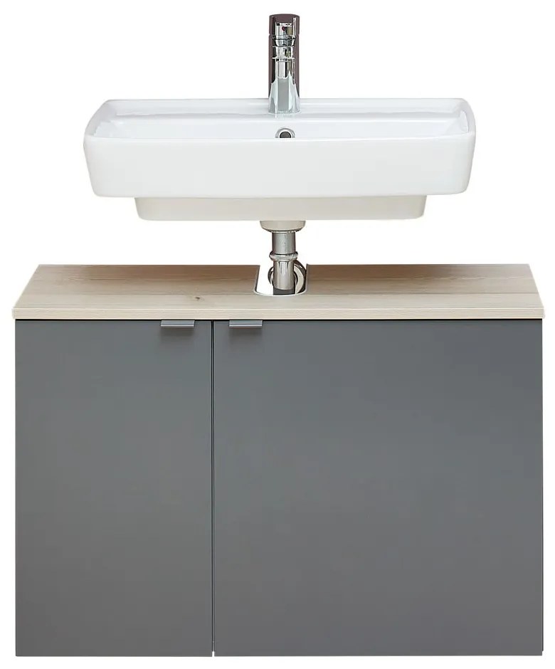 Szaro-naturalna wisząca szafka bez umywalki w dekorze sosny 53x80 cm Quickset 394 – Pelipal