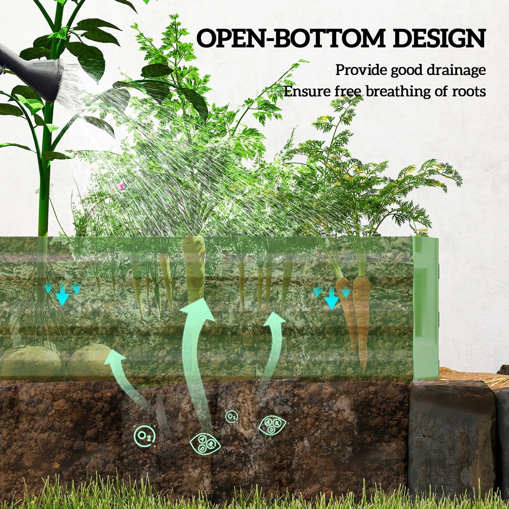 Outsunny Podwyższone Grządki Ogrodowe z Stali, Otwarte Dno, Łatwy Montaż, 241 dł. x 90,5 szer. x 30 wys. cm, Zielony