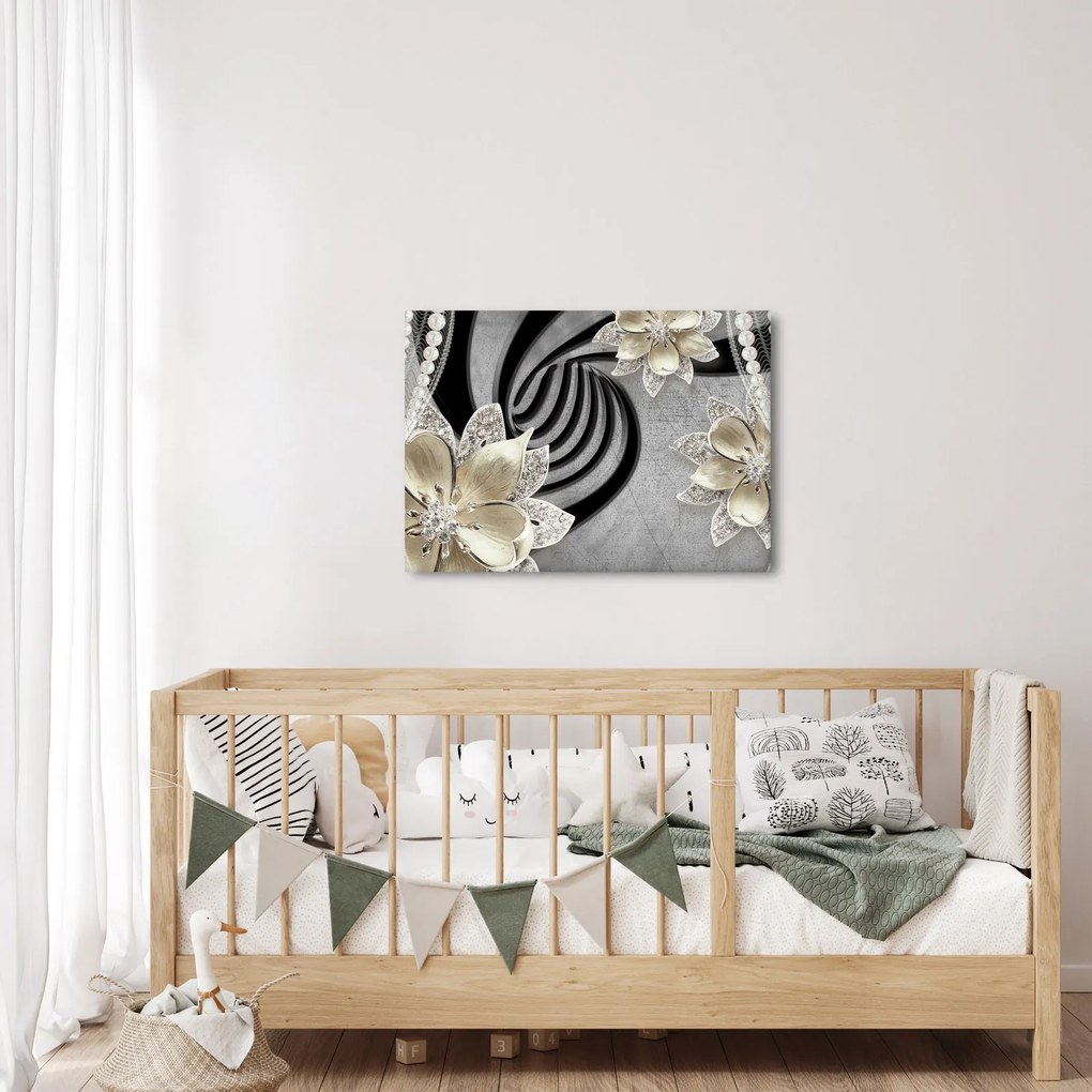 Obraz - 3D złote kwiaty (70x50 cm)