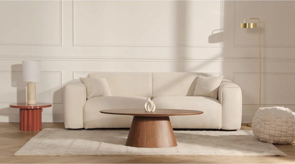 Kanapa 4-osobowa rozkładana z beżowego weluru - Materac 16 cm z pianką termoelastyczną POGNIA