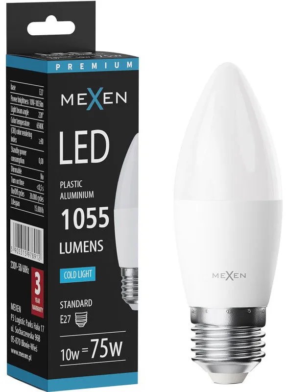 Mexen Nova żarówka LED E27, C37, 10W, Zimna - 6500K, 1055 lm - L102-E27-1065-01