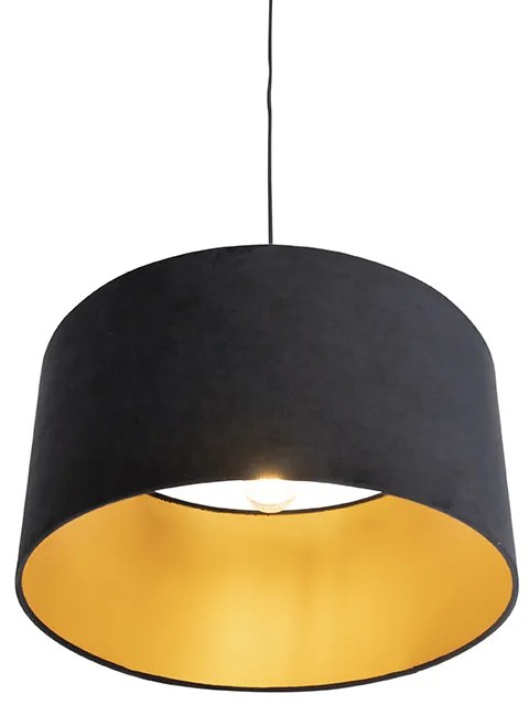 Lampa wisząca z czarnym aksamitnym kloszem ze złotem 50 cm - Combi klasyczny/Antyczny Oswietlenie wewnetrzne