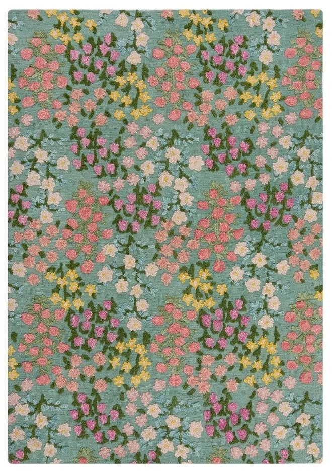 Miętowy wełniany dywan tkany ręcznie 160x230 cm Emilia Floral – Flair Rugs