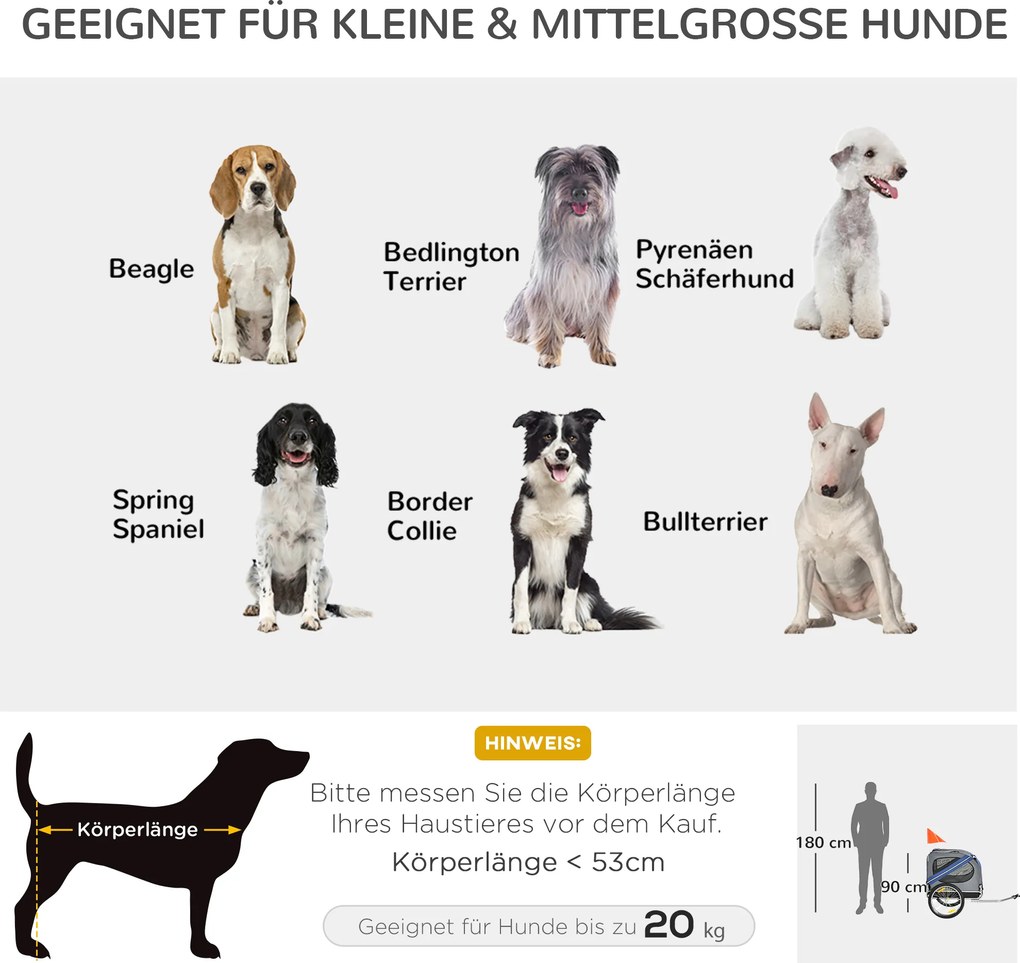 Przyczepa rowerowa PawHut, przyczepa dla psa, pokrowiec przeciwdeszczowy, tkanina Oxford, niebieski