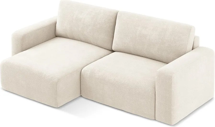 Kremowy rozkładany/ze schowkiem narożnik z tkaniny szenilowej (lewostronny/z szezlongiem) Kona – Makamii