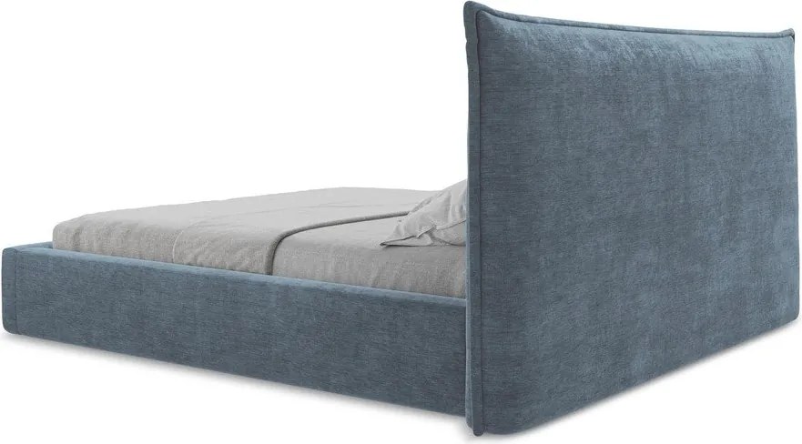 Niebieskie tapicerowane łóżko dwuosobowe ze schowkiem i stelażem 160x200 cm Esala – Makamii