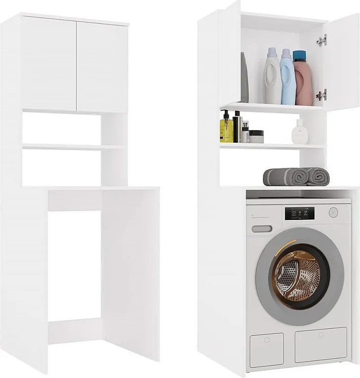 Słupek Łazienkowy Pola | Biały | 64x64x180 cm | Regał nad Pralkę