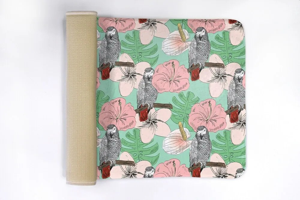 Antypoślizgowy dywanik łazienkowy Antypoślizgowy dywanik łazienkowy Ptaki Papuga Kwiaty