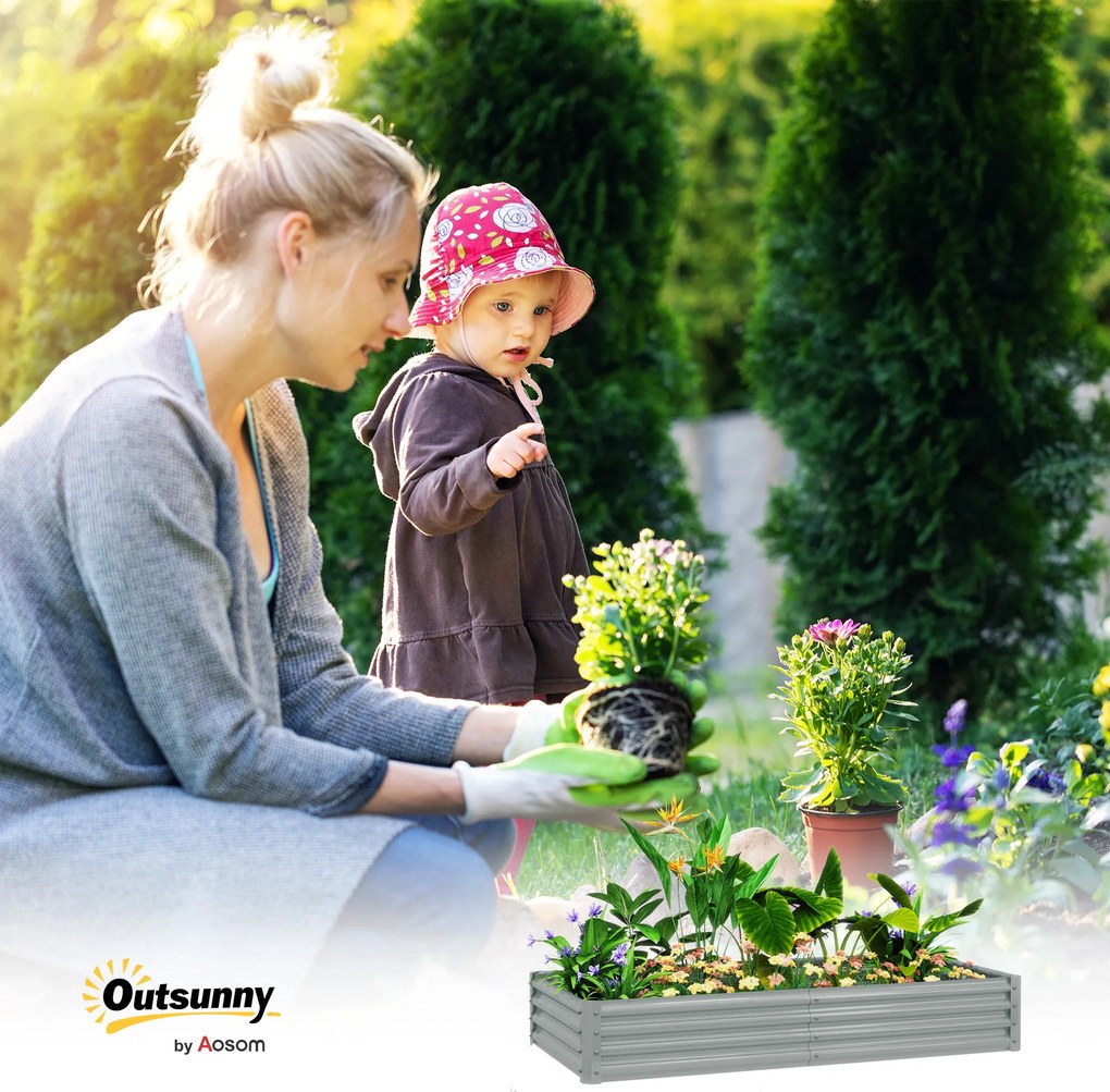 Outsunny Wysokie grządka ze stali, odporna na warunki pogodowe z krawędzią antypoślizgową