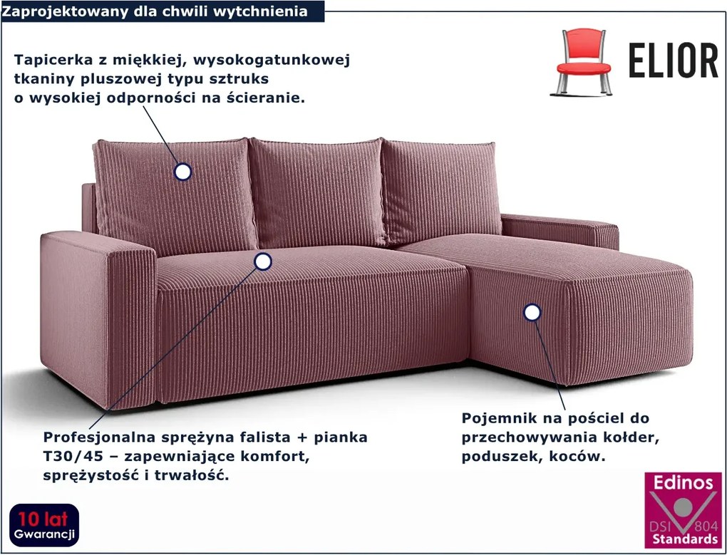 Różowy rozkładany narożnik w kształcie L P1-F68