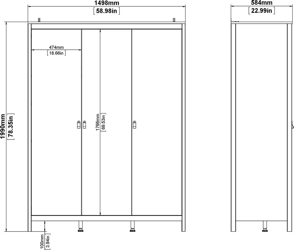 Trzydrzwiowa szafa na ubrania Madrid 3D, jackson hickory