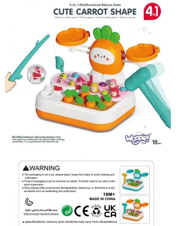 Woopie gra montessori 4w1 łowienie rybek waga szalkowa uderz w kreta i marchewki