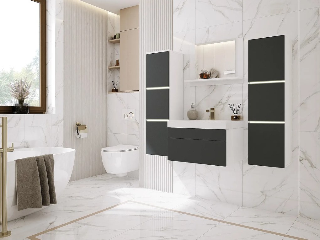 Zestaw mebli łazienkowych, Matowa biel, antracyt, 120 x 110 cm