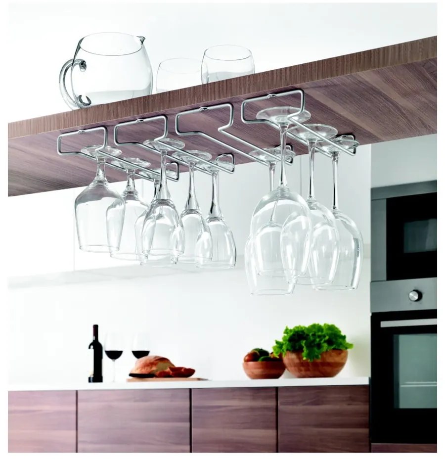 Ścienne stalowe uchwyty na kieliszki do wina w kolorze srebra zestaw 2 szt. Rail – Metaltex