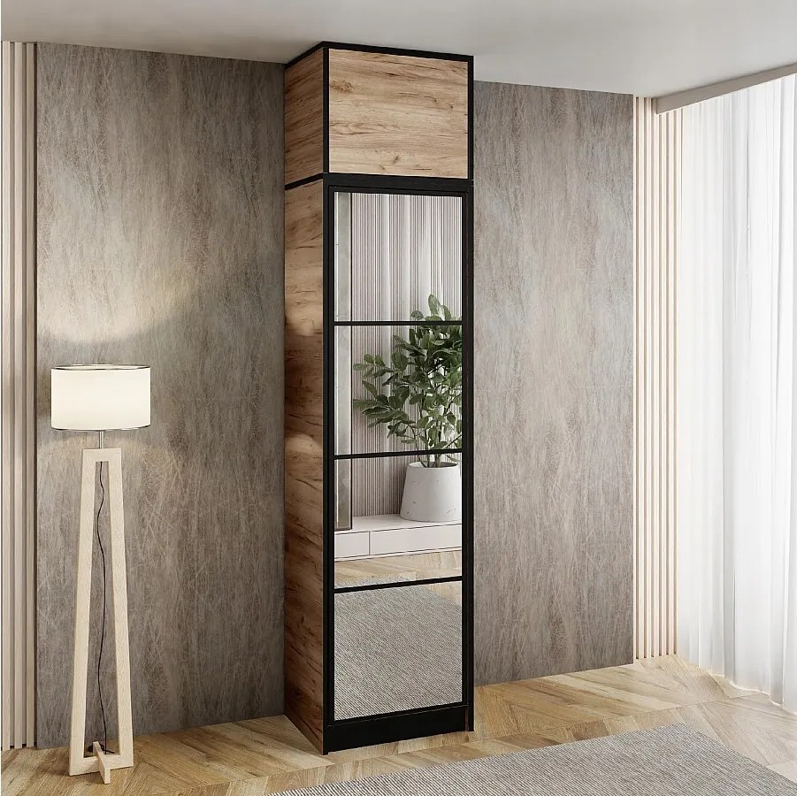 Szafa jednodrzwiowa z lustrem COSTA 1D DĄB CRAFT z nadstawką