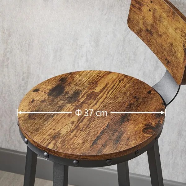 Krzesła barowe LUND z oparciem, 2 szt., 99x54cm, brąz/czarna Vasagle