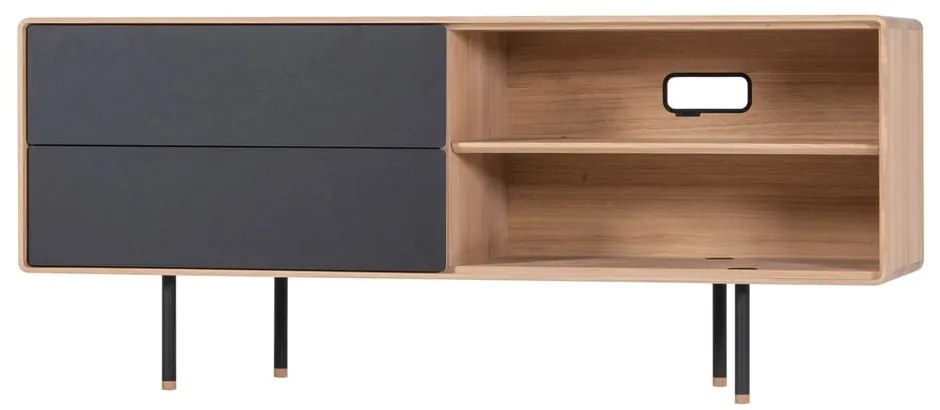 Czarno-naturalna szafka pod TV z litego drewna dębowego 150x64 cm Fina – Gazzda