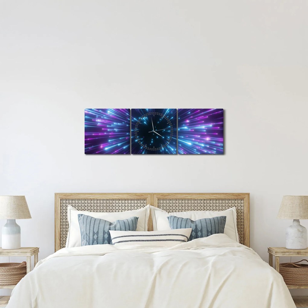 Obraz - Neonowa przestrzeń (z zegarem) (90x30 cm)