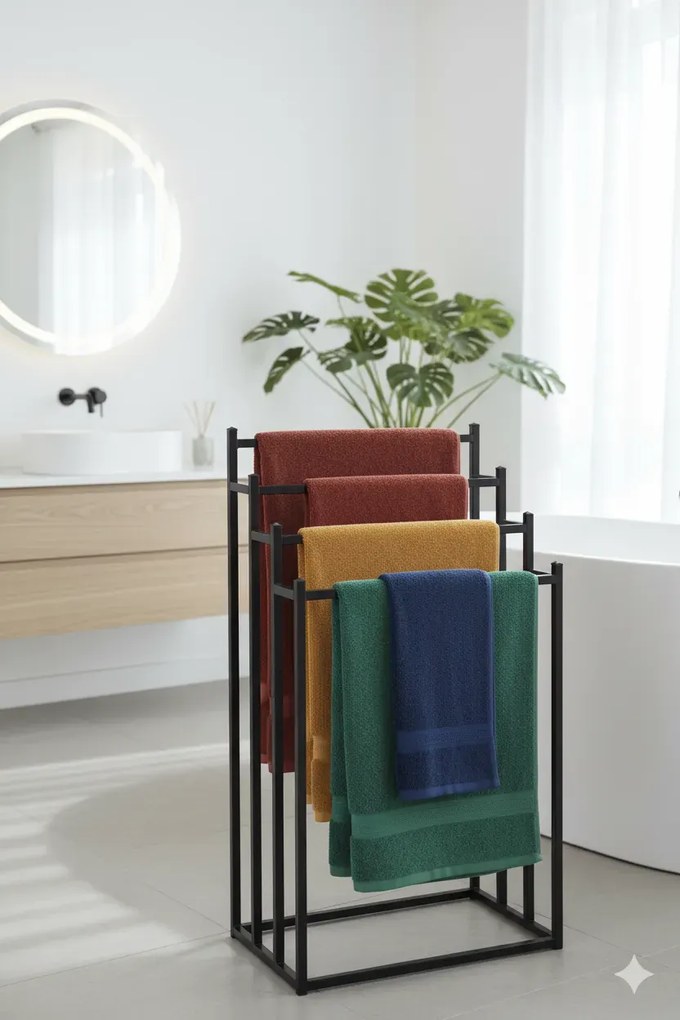 Czarny stojak na ręczniki czteroramienny L9-M04