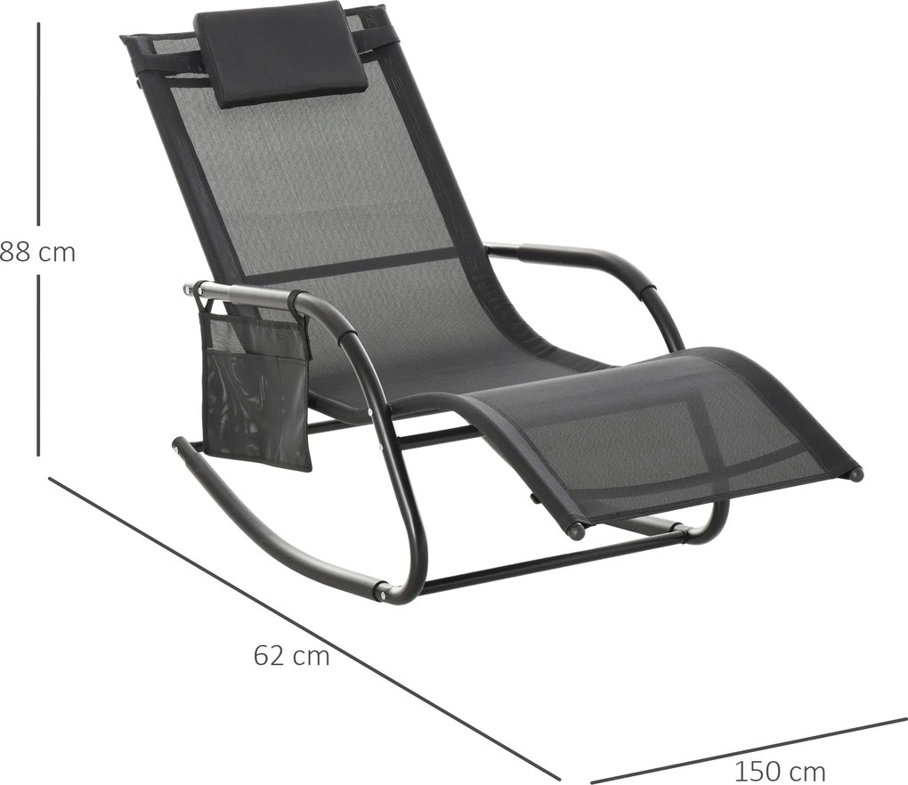 Outsunny Fotel bujany Krzesło obrotowe Krzesło ogrodowe Fotel bujany Siatka metalowa Czarny 150 x 62 x 88 cm | Aosom.pl